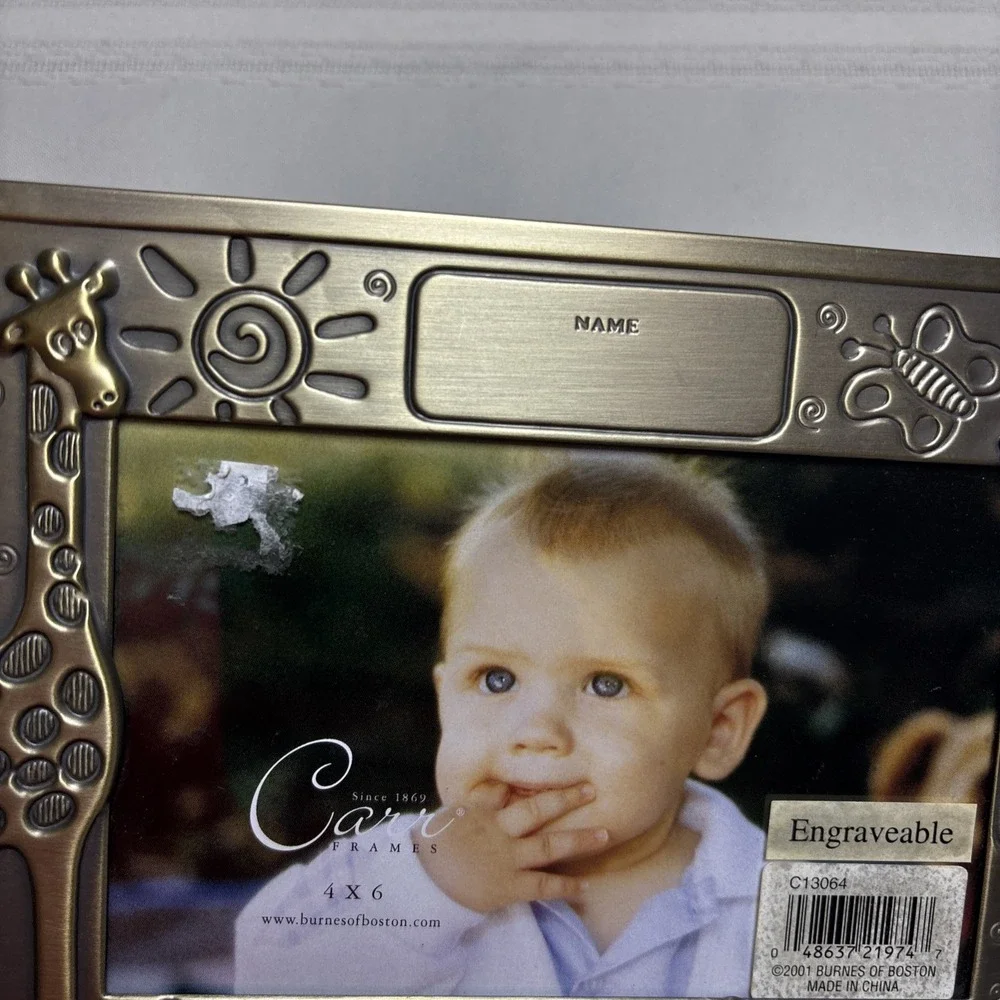 NWT Metal Engravable Baby Frame By Carr, Holds 3.5
